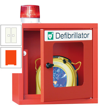 Defibrillatorenschrank mit akustischem und optischem Alarm - 490x400x220 mm (HxBxT) - Sichtfenster - reinorange/reinweiß RAL 9010 Reinweiß | RAL 2004 Reinorange