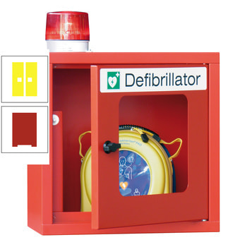 Defibrillatorenschrank mit akustischem und optischem Alarm - 490x400x220 mm (HxBxT) - Sichtfenster - feuerrot/zinkgelb RAL 1018 Zinkgelb | RAL 3000 Feuerrot