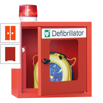 Defibrillatorenschrank mit akustischem und optischem Alarm - 490x400x220 mm (HxBxT) - Sichtfenster - feuerrot/reinorange RAL 2004 Reinorange | RAL 3000 Feuerrot