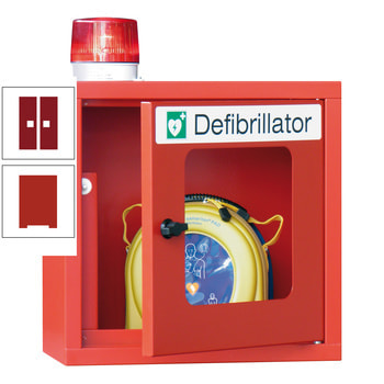 Defibrillatorenschrank mit akustischem und optischem Alarm - 490x400x220 mm (HxBxT) - Sichtfenster - feuerrot/rubinrot RAL 3003 Rubinrot | RAL 3000 Feuerrot