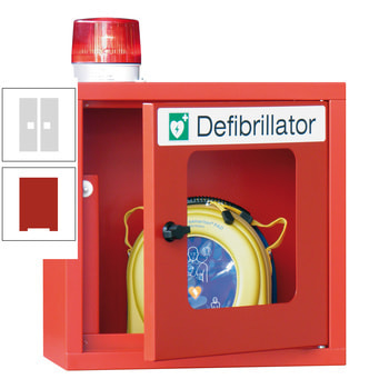 Defibrillatorenschrank mit akustischem und optischem Alarm - 490x400x220 mm (HxBxT) - Sichtfenster - feuerrot/lichtgrau RAL 7035 Lichtgrau | RAL 3000 Feuerrot