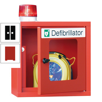 Defibrillatorenschrank mit akustischem und optischem Alarm - 490x400x220 mm (HxBxT) - Sichtfenster - feuerrot/tiefschwarz RAL 9005 Tiefschwarz | RAL 3000 Feuerrot