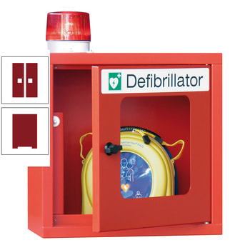 Defibrillatorenschrank mit akustischem und optischem Alarm - 490x400x220 mm (HxBxT) - Sichtfenster - rubinrot RAL 3003 Rubinrot | RAL 3003 Rubinrot