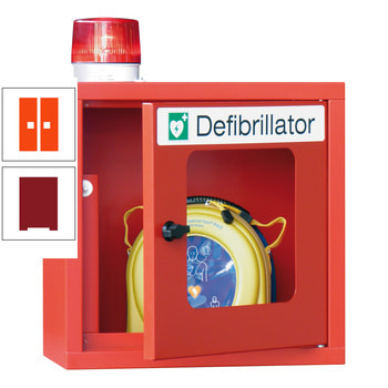 Defibrillatorenschrank mit akustischem und optischem Alarm - 490x400x220 mm (HxBxT) - Sichtfenster - rubinrot/reinorange RAL 2004 Reinorange | RAL 3003 Rubinrot