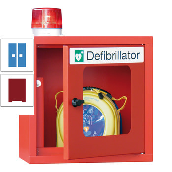 Defibrillatorenschrank mit akustischem und optischem Alarm - 490x400x220 mm (HxBxT) - Sichtfenster - rubinrot/lichtblau RAL 5012 Lichtblau | RAL 3003 Rubinrot