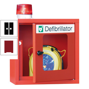 Defibrillatorenschrank mit akustischem und optischem Alarm - 490x400x220 mm (HxBxT) - Sichtfenster - rubinrot/tiefschwarz RAL 9005 Tiefschwarz | RAL 3003 Rubinrot