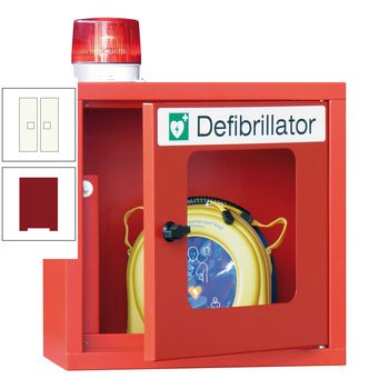 Defibrillatorenschrank mit akustischem und optischem Alarm - 490x400x220 mm (HxBxT) - Sichtfenster - rubinrot/reinweiß RAL 9010 Reinweiß | RAL 3003 Rubinrot