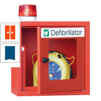 Defibrillatorenschrank mit akustischem und optischem Alarm - 490x400x220 mm (HxBxT) - Sichtfenster - enzianblau/reinorange RAL 2004 Reinorange | RAL 5010 Enzianblau