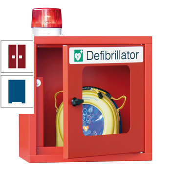 Defibrillatorenschrank mit akustischem und optischem Alarm - 490x400x220 mm (HxBxT) - Sichtfenster - enzianblau/rubinrot RAL 3003 Rubinrot | RAL 5010 Enzianblau