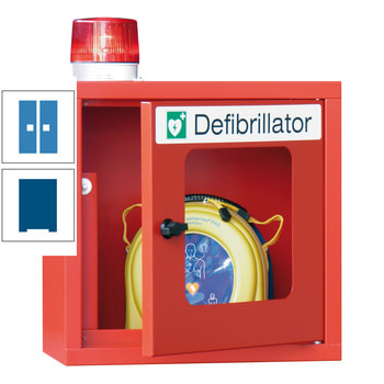 Defibrillatorenschrank mit akustischem und optischem Alarm - 490x400x220 mm (HxBxT) - Sichtfenster - enzianblau/lichtblau RAL 5012 Lichtblau | RAL 5010 Enzianblau