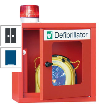 Defibrillatorenschrank mit akustischem und optischem Alarm - 490x400x220 mm (HxBxT) - Sichtfenster - enzianblau/anthrazitgrau RAL 7016 Anthrazitgrau | RAL 5010 Enzianblau