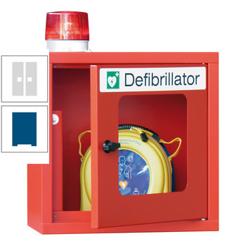 Defibrillatorenschrank mit akustischem und optischem Alarm - 490x400x220 mm (HxBxT) - Sichtfenster - enzianblau/lichtgrau RAL 7035 Lichtgrau | RAL 5010 Enzianblau
