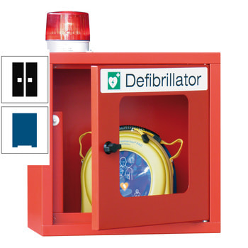 Defibrillatorenschrank mit akustischem und optischem Alarm - 490x400x220 mm (HxBxT) - Sichtfenster - enzianblau/tiefschwarz RAL 9005 Tiefschwarz | RAL 5010 Enzianblau