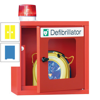 Defibrillatorenschrank mit akustischem und optischem Alarm - 490x400x220 mm (HxBxT) - Sichtfenster - lichtblau/zinkgelb RAL 1018 Zinkgelb | RAL 5012 Lichtblau