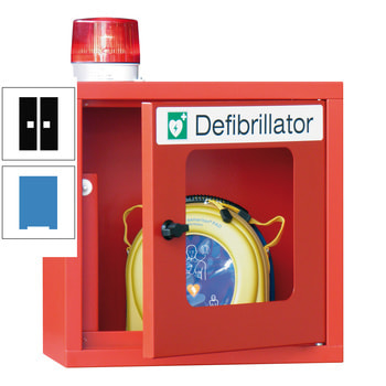 Defibrillatorenschrank mit akustischem und optischem Alarm - 490x400x220 mm (HxBxT) - Sichtfenster - lichtblau/tiefschwarz RAL 9005 Tiefschwarz | RAL 5012 Lichtblau