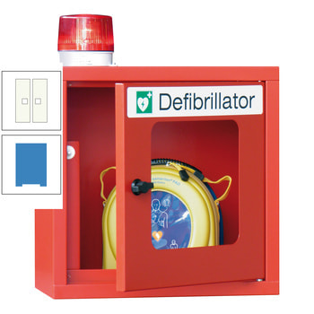 Defibrillatorenschrank mit akustischem und optischem Alarm - 490x400x220 mm (HxBxT) - Sichtfenster - lichtblau/reinweiß RAL 9010 Reinweiß | RAL 5012 Lichtblau