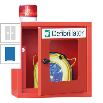 Defibrillatorenschrank mit akustischem und optischem Alarm - 490x400x220 mm (HxBxT) - Sichtfenster - himmelblau/lichtgrau RAL 7035 Lichtgrau | RAL 5015 Himmelblau