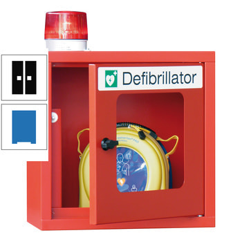 Defibrillatorenschrank mit akustischem und optischem Alarm - 490x400x220 mm (HxBxT) - Sichtfenster - himmelblau/tiefschwarz RAL 9005 Tiefschwarz | RAL 5015 Himmelblau