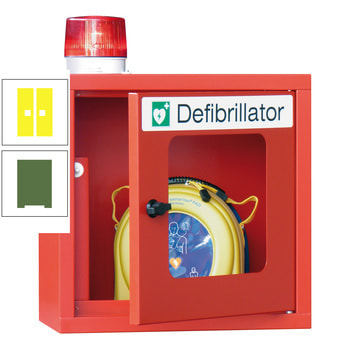 Defibrillatorenschrank mit akustischem und optischem Alarm - 490x400x220 mm (HxBxT) - Sichtfenster - resedagrün/zinkgelb RAL 1018 Zinkgelb | RAL 6011 Resedagrün