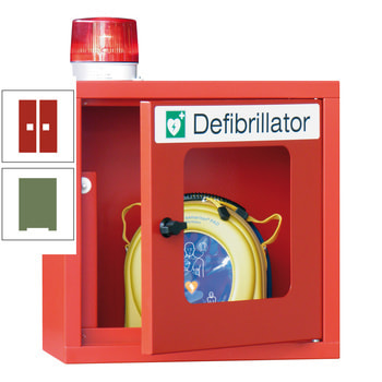 Defibrillatorenschrank mit akustischem und optischem Alarm - 490x400x220 mm (HxBxT) - Sichtfenster - resedagrün/feuerrot RAL 3000 Feuerrot | RAL 6011 Resedagrün