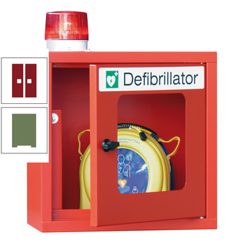 Defibrillatorenschrank mit akustischem und optischem Alarm - 490x400x220 mm (HxBxT) - Sichtfenster - resedagrün/rubinrot RAL 3003 Rubinrot | RAL 6011 Resedagrün