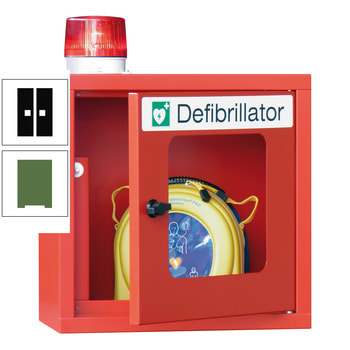 Defibrillatorenschrank mit akustischem und optischem Alarm - 490x400x220 mm (HxBxT) - Sichtfenster - resedagrün/tiefschwarz RAL 9005 Tiefschwarz | RAL 6011 Resedagrün
