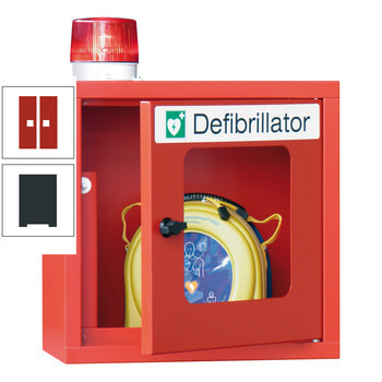 Defibrillatorenschrank mit akustischem und optischem Alarm - 490x400x220 mm (HxBxT) - Sichtfenster - anthrazitgrau/feuerrot RAL 3000 Feuerrot | RAL 7016 Anthrazitgrau