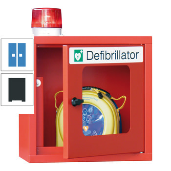 Defibrillatorenschrank mit akustischem und optischem Alarm - 490x400x220 mm (HxBxT) - Sichtfenster - anthrazitgrau/lichtblau RAL 5012 Lichtblau | RAL 7016 Anthrazitgrau