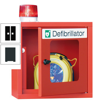 Defibrillatorenschrank mit akustischem und optischem Alarm - 490x400x220 mm (HxBxT) - Sichtfenster - anthrazitgrau/tiefschwarz RAL 9005 Tiefschwarz | RAL 7016 Anthrazitgrau