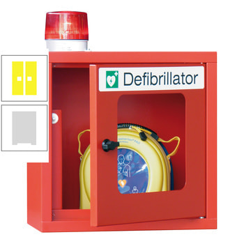 Defibrillatorenschrank mit akustischem und optischem Alarm - 490x400x220 mm (HxBxT) - Sichtfenster - lichtgrau/zinkgelb RAL 1018 Zinkgelb | RAL 7035 Lichtgrau