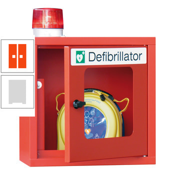 Defibrillatorenschrank mit akustischem und optischem Alarm - 490x400x220 mm (HxBxT) - Sichtfenster - lichtgrau/reinorange RAL 2004 Reinorange | RAL 7035 Lichtgrau