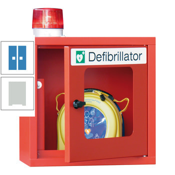 Defibrillatorenschrank mit akustischem und optischem Alarm - 490x400x220 mm (HxBxT) - Sichtfenster - lichtgrau/lichtblau RAL 5012 Lichtblau | RAL 7035 Lichtgrau
