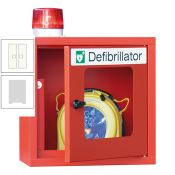 Defibrillatorenschrank mit akustischem und optischem Alarm - 490x400x220 mm (HxBxT) - Sichtfenster - lichtgrau/reinweiß RAL 9010 Reinweiß | RAL 7035 Lichtgrau
