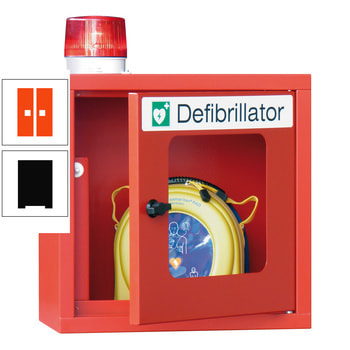 Defibrillatorenschrank mit akustischem und optischem Alarm - 490x400x220 mm (HxBxT) - Sichtfenster - tiefschwarz/reinorange RAL 2004 Reinorange | RAL 9005 Tiefschwarz
