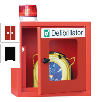 Defibrillatorenschrank mit akustischem und optischem Alarm - 490x400x220 mm (HxBxT) - Sichtfenster - tiefschwarz/feuerrot RAL 3000 Feuerrot | RAL 9005 Tiefschwarz
