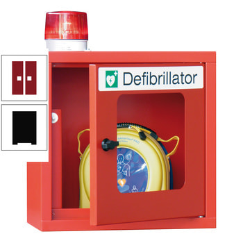 Defibrillatorenschrank mit akustischem und optischem Alarm - 490x400x220 mm (HxBxT) - Sichtfenster - tiefschwarz/rubinrot RAL 3003 Rubinrot | RAL 9005 Tiefschwarz