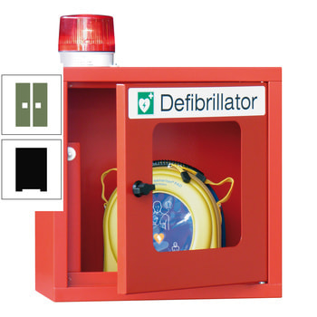 Defibrillatorenschrank mit akustischem und optischem Alarm - 490x400x220 mm (HxBxT) - Sichtfenster - tiefschwarz/resedagrün RAL 6011 Resedagrün | RAL 9005 Tiefschwarz