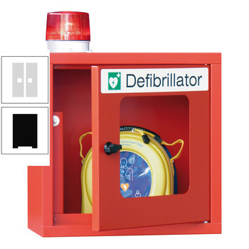 Defibrillatorenschrank mit akustischem und optischem Alarm - 490x400x220 mm (HxBxT) - Sichtfenster - tiefschwarz/lichtgrau RAL 7035 Lichtgrau | RAL 9005 Tiefschwarz