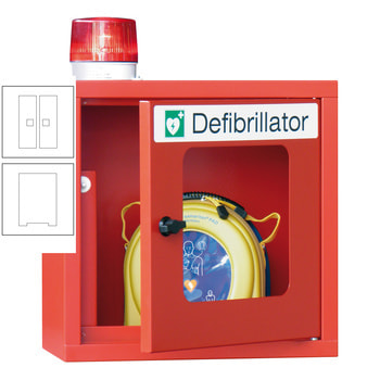 Defibrillatorenschrank mit akustischem und optischem Alarm - 490x400x220 mm (HxBxT) - Sichtfenster - reinweiß RAL 9010 Reinweiß | RAL 9010 Reinweiß