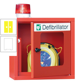 Defibrillatorenschrank mit akustischem und optischem Alarm - 490x400x220 mm (HxBxT) - Sichtfenster - reinweiß/zinkgelb RAL 1018 Zinkgelb | RAL 9010 Reinweiß