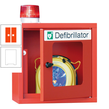 Defibrillatorenschrank mit akustischem und optischem Alarm - 490x400x220 mm (HxBxT) - Sichtfenster - reinweiß/reinorange RAL 2004 Reinorange | RAL 9010 Reinweiß