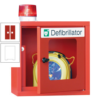 Defibrillatorenschrank mit akustischem und optischem Alarm - 490x400x220 mm (HxBxT) - Sichtfenster - reinweiß/feuerrot RAL 3000 Feuerrot | RAL 9010 Reinweiß