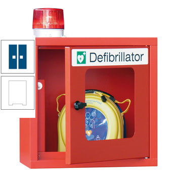 Defibrillatorenschrank mit akustischem und optischem Alarm - 490x400x220 mm (HxBxT) - Sichtfenster - reinweiß/enzianblau RAL 5010 Enzianblau | RAL 9010 Reinweiß