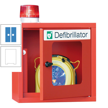 Defibrillatorenschrank mit akustischem und optischem Alarm - 490x400x220 mm (HxBxT) - Sichtfenster - reinweiß/lichtblau RAL 5012 Lichtblau | RAL 9010 Reinweiß