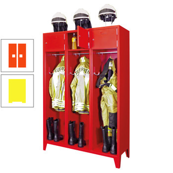 Feuerwehrschrank - 2 Abteile - Ablagefach mit Tür, Etikettenrahmen - 2.100 x 830 x 500 mm (HxBxT) - zinkgelb/reinorange RAL 2004 Reinorange | RAL 1018 Zinkgelb