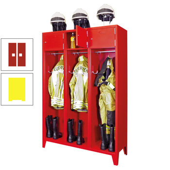 Feuerwehrschrank - 2 Abteile - Ablagefach mit Tür, Etikettenrahmen - 2.100 x 830 x 500 mm (HxBxT) - zinkgelb/feuerrot RAL 3000 Feuerrot | RAL 1018 Zinkgelb
