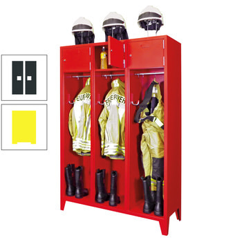Feuerwehrschrank - 2 Abteile - Ablagefach mit Tür, Etikettenrahmen - 2.100 x 830 x 500 mm (HxBxT) - zinkgelb/anthrazitgrau RAL 7016 Anthrazitgrau | RAL 1018 Zinkgelb