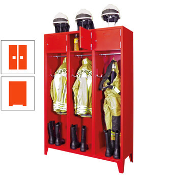 Feuerwehrschrank - 2 Abteile - Ablagefach mit Tür, Etikettenrahmen - 2.100 x 830 x 500 mm (HxBxT) - reinorange RAL 2004 Reinorange | RAL 2004 Reinorange