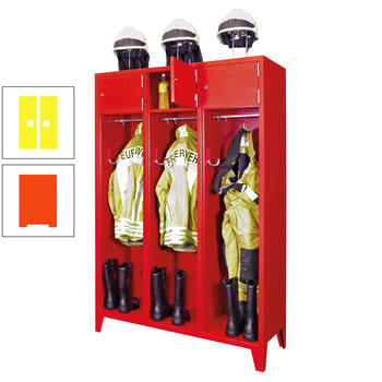 Feuerwehrschrank - 2 Abteile - Ablagefach mit Tür, Etikettenrahmen - 2.100 x 830 x 500 mm (HxBxT) - reinorange/zinkgelb RAL 1018 Zinkgelb | RAL 2004 Reinorange