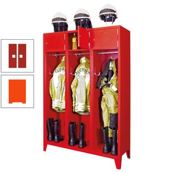 Feuerwehrschrank - 2 Abteile - Ablagefach mit Tür, Etikettenrahmen - 2.100 x 830 x 500 mm (HxBxT) - reinorange/feuerrot RAL 3000 Feuerrot | RAL 2004 Reinorange